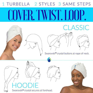 How to Wrap A Turban: 2 Designer Styles by Enwrapture Hair Towel Turban Twist For Wet Hair, Turbella Shower Gear Collection