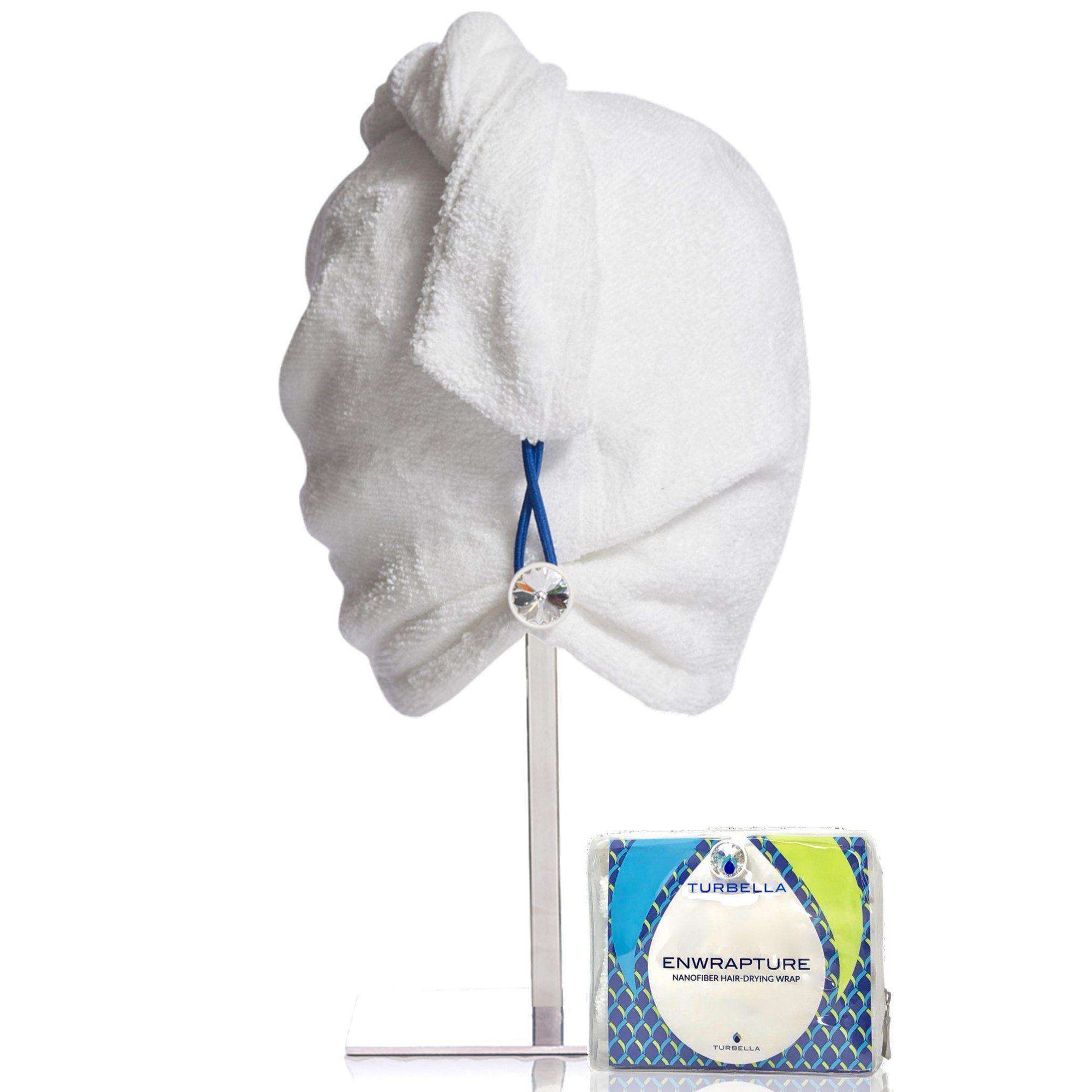 best hair towel turban twist to dry wet hair better than microfiber wrap Enwrapture with Swarovski button made in USA 