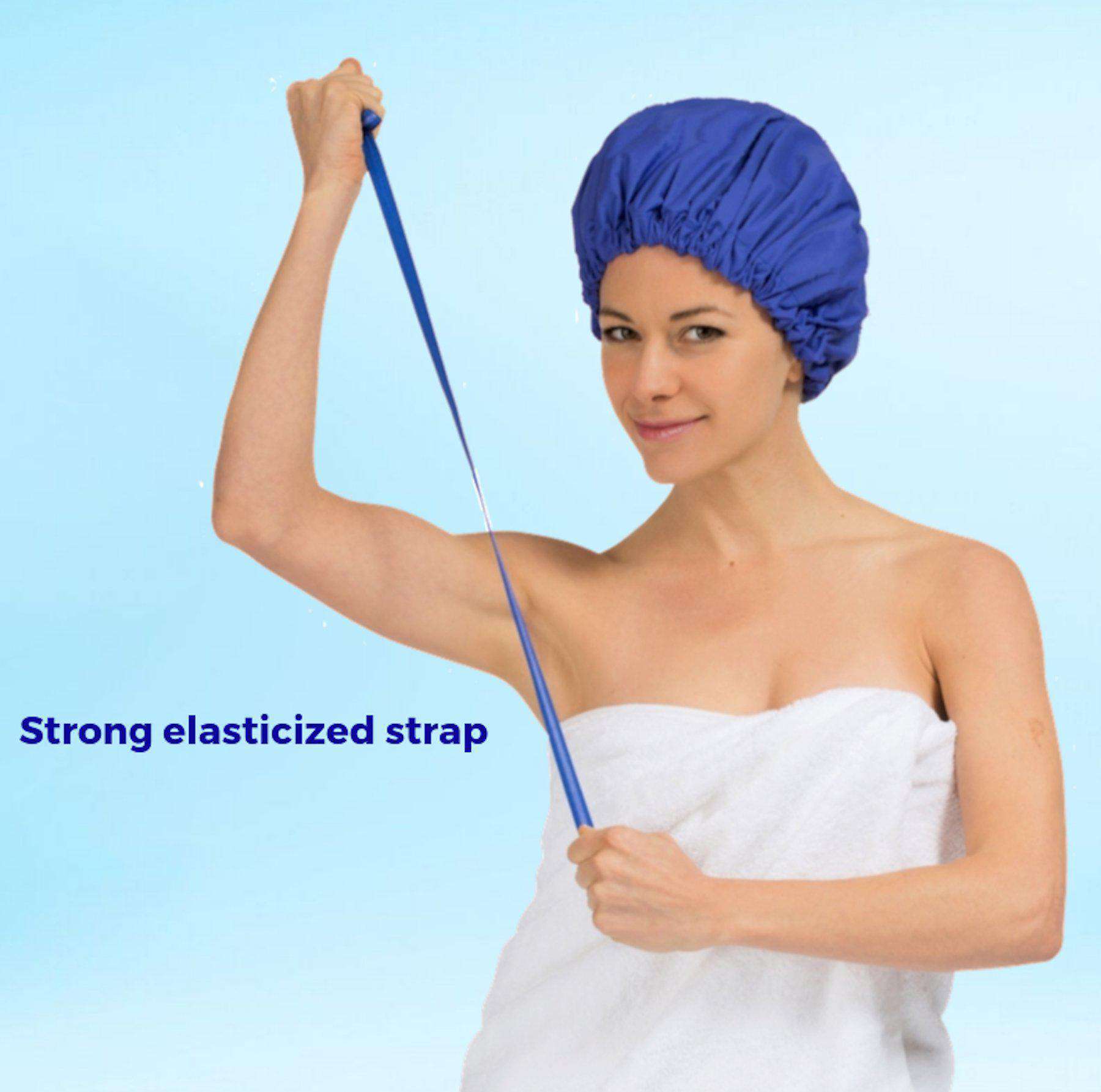 best oversize reusable shower cap for women and men with waist-length and thick hair reviews blue