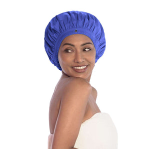stylish bath caps for ladies, reusable, adjustable headband with soft lining, royal blue 