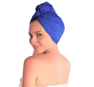 ladies shower cap turban and hair towel twist wrap combination blue