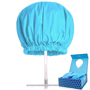 best oversize reusable shower cap for women and men with waist-length and thick hair reviews blue